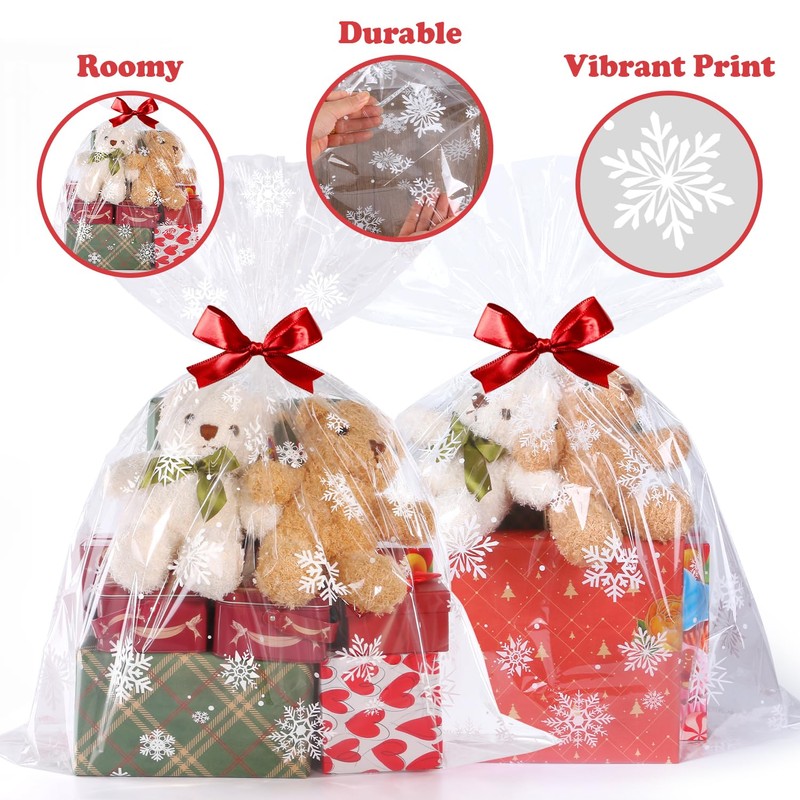 CUDICY Christmas Cellophane Gift Bags 10pcs Large Holiday Gift Wrap