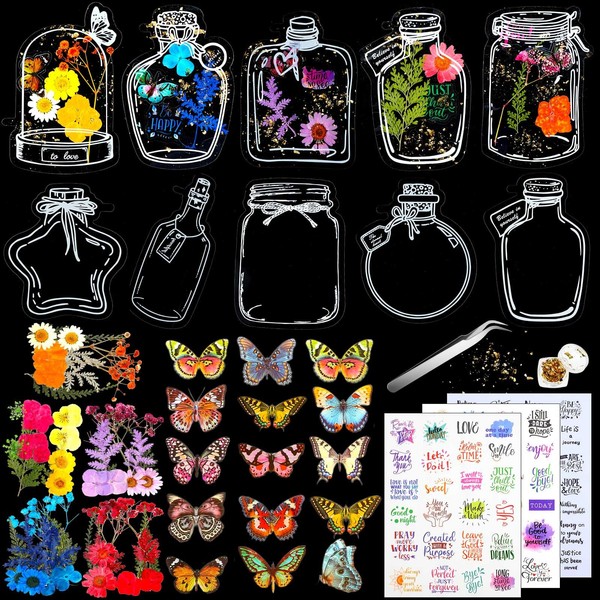 Saypacck 136 Pcs Dried Flower Bookmark Making Kit DIY Transparent