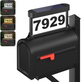 ASOMST Solar Address Sign, 3-Color Lighting Modes Mailbox Number Plaque Waterproof, Double Sided Light-Emitting Mailbox Topper, LED House Numbers