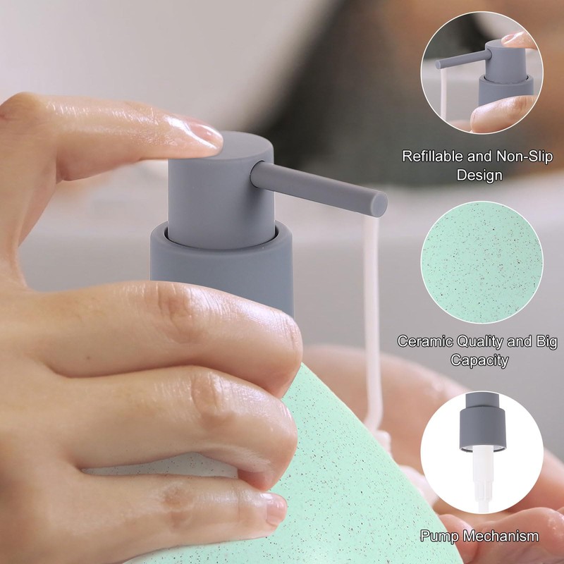 sourcing map Soap Lotion Dispenser with Pump 450ml/15oz Green Ceramic