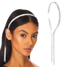 Crystal Headbands for Women Girls, Rhinestone Tassel Hair Hoop Wedding Bridal Headwear Band Sparkly 70s Disco Accessories for Women