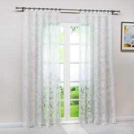 Heichkell Transparent Voile Curtain with Burnout Design Living Room Curtain 1PC White Store