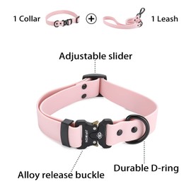 JIPIMON Waterproof Dog Collar and Leash Set Adjustable Quick Release Buckle Collar Leash for Small Medium Large Dogs (Large, Purple)