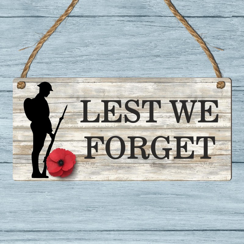 "Lest We Forget" Remembrance Day Plaque - Soldier Silhouette and