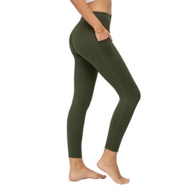 Conceited Active 7/8 Leggings with Pockets for Women – High-Rise Leggings for Women Tummy Control, Soft Brushed Fabric, and 25” Inseam – Perfect for High-Intensity Workouts - Army Green - L