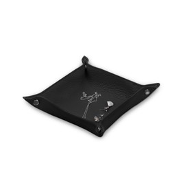 XYJG Valet Tray Desktop Storage Organizer Genuine Cowhide Leather Tray Bedside Vanity Tray Catchall Nightstand Caddy Holder for Phone, Wallet, Coin, Jewelry（Black）
