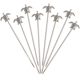 Cocktail Picks Stick, 8pcs Cocktail Toothpicks Stainless Steel Martini Olive Picks for Bar Barbecue Fruit, Bloody Mary Drink Sticks (Turtle)