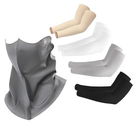 ZXJLWR Arm Sleeve 4 Pairs, 1 Piece Neck Mask, Arm Warmers for Men and Women, Cooling Arm Cover with UV Protection, Compression Arm Protectors, Sleeves for Outdoor Activities such as Golf and Running