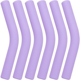 Lekgavd 6pcs Food-Grade Silicone Metal Straw Tips, Reusable Flex Elbow Straws Cover Replacement Tips, Soft Straw Toppers Kits for 8 mm Stainless Steel Metal Straws - Light Purple
