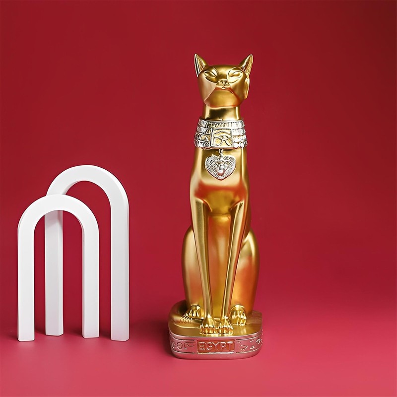 Ni-JASW 12 inch Tall Gold Egyptian Cat Goddess Bastet Statue,