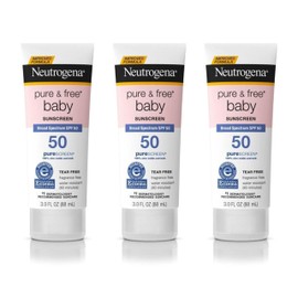 Neutrogena Pure & Free Baby Mineral Sunscreen Lotion with Broad Spectrum SPF 50 & Zinc Oxide, Water-Resistant, Hypoallergenic & Tear-Free Baby Sunscreen, Paraben-Free, Dye-Free, 3 fl. oz, 3 Pack | Neutrogena
