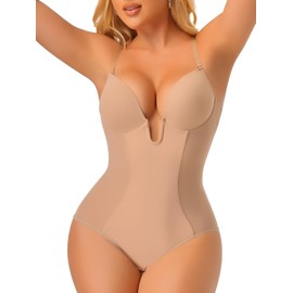 Joyshaper Bodysuit Shapewear for Women Deep Neckline Shapewear Bodysuit Tummy Control Seamless Sculpting Adjustable Straps Beige XXL