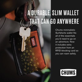Chums Surfshorts Wallet - Lightweight Slim Wallet with RFID Blocking Card & Clear ID Window - Zippered, Water Resistant w/Key Ring (Terrazzo)