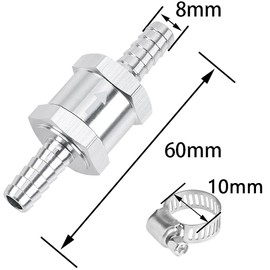 Pack of 2 8 mm Fuel Check Valve, Aluminium Check Valve, Fuel Check Valve Petrol, 4 x Stainless Steel Hose Clamps, for Washing Machine, Drain Hose, Dishwasher
