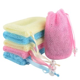 Linkidea 6 bolsas de jabón de malla exfoliante, bolsa protectora de jabón de barra de nailon con cordón, soporte de bolsillo para jabón exfoliante para baño y ducha