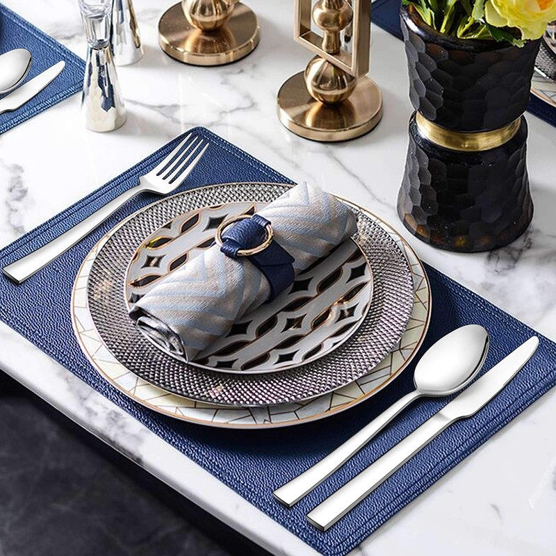 LIANYU 50-Piece Silverware Set, Stainless Steel Square Flatware Cutlery Set