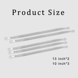 5 PCS Universal Automotive Ground Strap, 3Pcs 10" x 1/2" & 2Pcs 13" x 1/2" Engine Ground Strap, Professional Vehicle Grounding Cable Straps, Braided Tinned Copper Engine Ground Strap for Most Cars