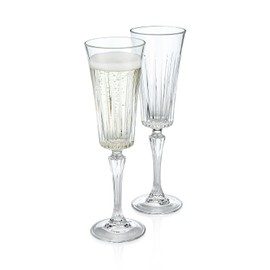 HISTORY COMPANY “Bride and Groom” Italian Wedding Crystal Champagne Toasting Flute 2-Piece Set, Crafted in Tuscany (Gift Box Collection)