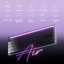 MelGeek MADE68 Air Wired Keyboard, Hall Effect Magnetic Switch Low-Profile Gaming Keyboard, 65% Compact Rapid Trigger, Hot-Swappable, RGB Snap Tap & Adjustable Actuation, Online HIVE Custom (Pink)