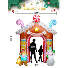 Lanstics 10FT Christmas Inflatables Arch for Outdoor Decoration, Xmas Gingerbread Man Snowman Blow Up Yard Decorations with Built-in LED Lights for Garden Lawn Outdoor Yard Winter Holiday Supplies