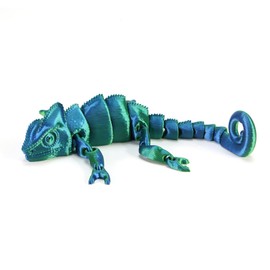 WUALAIER 12" 3D Printed Chameleon Animal Figurines Multi Color Stunning Hue Lizard Stress Relief Toy and Flexible Joints Veiled Chameleon Realiable Eyes Anole Toy Gift (Blue-Green)