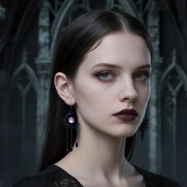 Gothic Earrings Black Moon Dangle Earring for Women Vintage Crystal Crescent Tassel Earring Halloween Witch Costume Accessories for Women Goth Jewelry (Purple)
