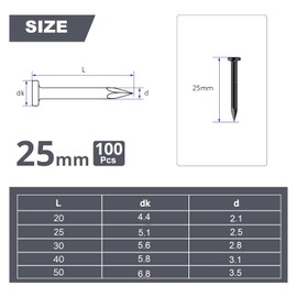 100Pcs 25mm Nails for Wood, Wood Nails, Galvanized Concrete Wall Nail, Masonry Nails, Picture Nails for Carpentry & DIY, Hanging Pictures and Woodworking-Black