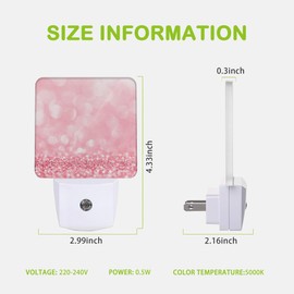 AOWULA Pink Glitter Night Light,Plug into Wall Nightlights with Dusk to Dawn Light Sensors,Nightlights for Bedroom/Bathroom/Hallway/Kitchen,Nightlight for Boys Girls Women Men