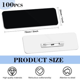 100 Pieces Name Tags with Pins 1 x 3 Inches Blank Name Tags Name Badge with Pins Name ID Badge Holder Name Tags for Office Workers Students Employee Custom (Black)
