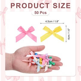 MECCANIXITY 50 Pcs Mini Ribbon Bow 1.8 Inch Mini Fabric Satin Ribbon Flower Bows for Craft DIY Sewing Wedding Birthday Party Bright Yellow/Rose Red