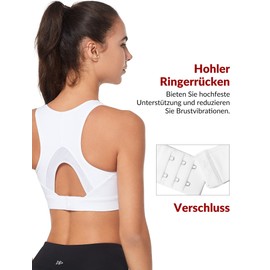 Yvette Women's Sports Bra Strong Hold with Hook and Eye Large Sizes Running Fitness Bra, White