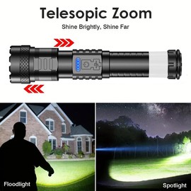 Dohelly Portable Strong Light Flashlight with 8 Light Modes, High Lumens,Strong magnetic attraction,Emergency Red and Blue Lights Lights, International Rescue Lights,for Hiking, Garage, Garden, Camping, Emergency, Christmas Gifts