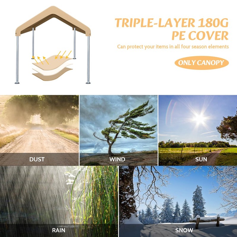 10x20FT Carport Replacement Canopy Top Cover, Garage Top Shelter Cover