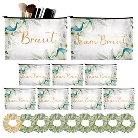Pack of 18 Bride Gifts JGA Party Accessories, Bride Makeup Bag, Bridesmaids Scrunchies, Team Bride Make Up Bag, Gift for Bridal Shower, Bridal Makeup Bag, Bride Bag for Stag Night, Green