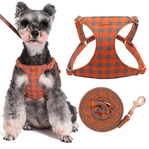 HSIGIO Dog Harness and Leash Set, Plaid No Pull Cat
