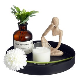 Deko Tablett Rund Serviertablett Rund - Edelstahl Serviertablett Schwarz, Ø 20 cm Tablett, Dekotablett Kerzenteller, Make up Organizer Tablett, für Schmuck Make-up Tee-Set Vasen Getränke