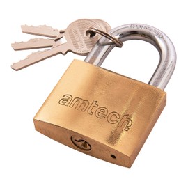 Amtech T1300C 50mm Solid Brass Padlock, Small Padlock with Keys for Luggage, Lockers, Toolboxes, Cupboards or Sports Bags