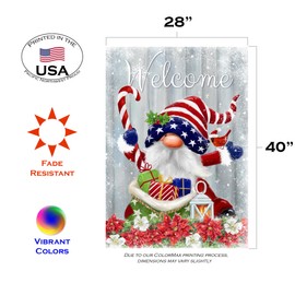 Toland Home Garden 28x40 Inch Double Sided Garden Flag Christmas Flag, Patriotic Christmas Gnome Winter Christmas Garden Flag House Flag for Outdoor Yard Decoration