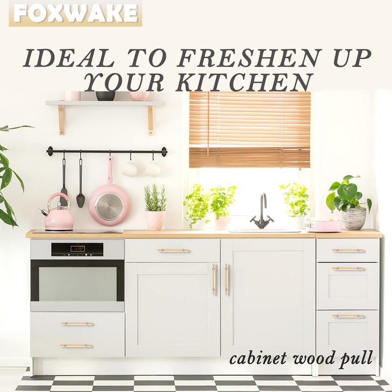 foxwake Wood and Silver Cabinet Handles Pull 10Pcs Adjustable Double
