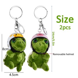 Tibapla 2 Pcs Turtle Plush Keychains, Green Turtle Stuffed Keychain, Cute Turtle with Removable Helmet, Turtle Pendant Key Rings for Women Men Car Backpack Handbag Luggage Charms Decorations