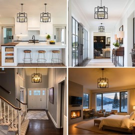 GZDEZCL Black and Gold Chandeliers, Modern Farmhouse Dining Room Light Fixture 5-Light Entryway Chandelier for Foyer 19'' Kitchen Island Lighting Hanging Pendant Lights for Bedroom Hallway