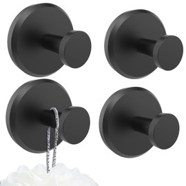 Poywaze Suction Hooks, Suction Cup Hooks No Drilling, Waterproof Hook for Bathroom, Strong Hook for Hanging Kitchen/Shower Accessories(4 Pack, Black)