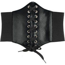 Satohom Women's Tied Waspie Belt, Lace-up Belt, Corset Elastic Waist Belt, Girls Elastic Wide Band, Elastic Tied Waspie Corset, Waist Belt, Bustiers, Corsets for Party, black