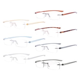 Reducblu Rimless Lightweight Reading Glasses 7 Pack Frameless Rectangle Readers for Women and Men +4.00