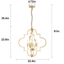 Wellmet Orb Chandelier Lighting Gold 4-Light, Candle Style Geometric Dining Room Light Fixtures Hanging Foyer, Entryway, Hallway, Dining Room and Living Room, 22.4 inches Dia