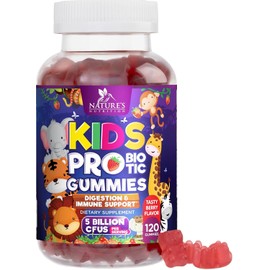 Nature's Nutrition Probióticos para niños 5 mil millones de UFC - Suplemento natural para el sistema inmunitario y la salud digestiva - Gomita probiótica diaria para niños mayores de 4 años. Vegano, s
