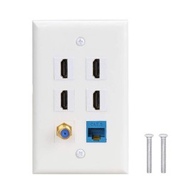 4 HDMI Keystone Wall Plate,IQIAN 1 - Cat6 Ethernet 1 - Coax Cable TV F Type Port HDMI 2.0 Decorative Female to Female(White) …