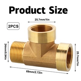 2 pieces T-piece 3/4 inch, 3/4 inch brass T-piece 90°, thread fitting T-piece IGxIGxAG made of brass, T-piece water connection, DN20 brass fitting suitable for drinking water