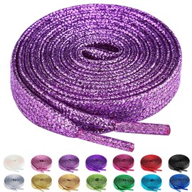 Olukssck 2 Pairs of Glitter Shoelaces for Sports Shoes and Trainers, Coloured Flat Shoe Laces, 10 mm Wide, Purple