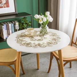 Lace Small Round Tablecloth Doilies Table Topper Scarf Embroidered Farmhouse Table Cloth with Macrame Border for Dresser Wedding Party Placemat Stone 24 inch